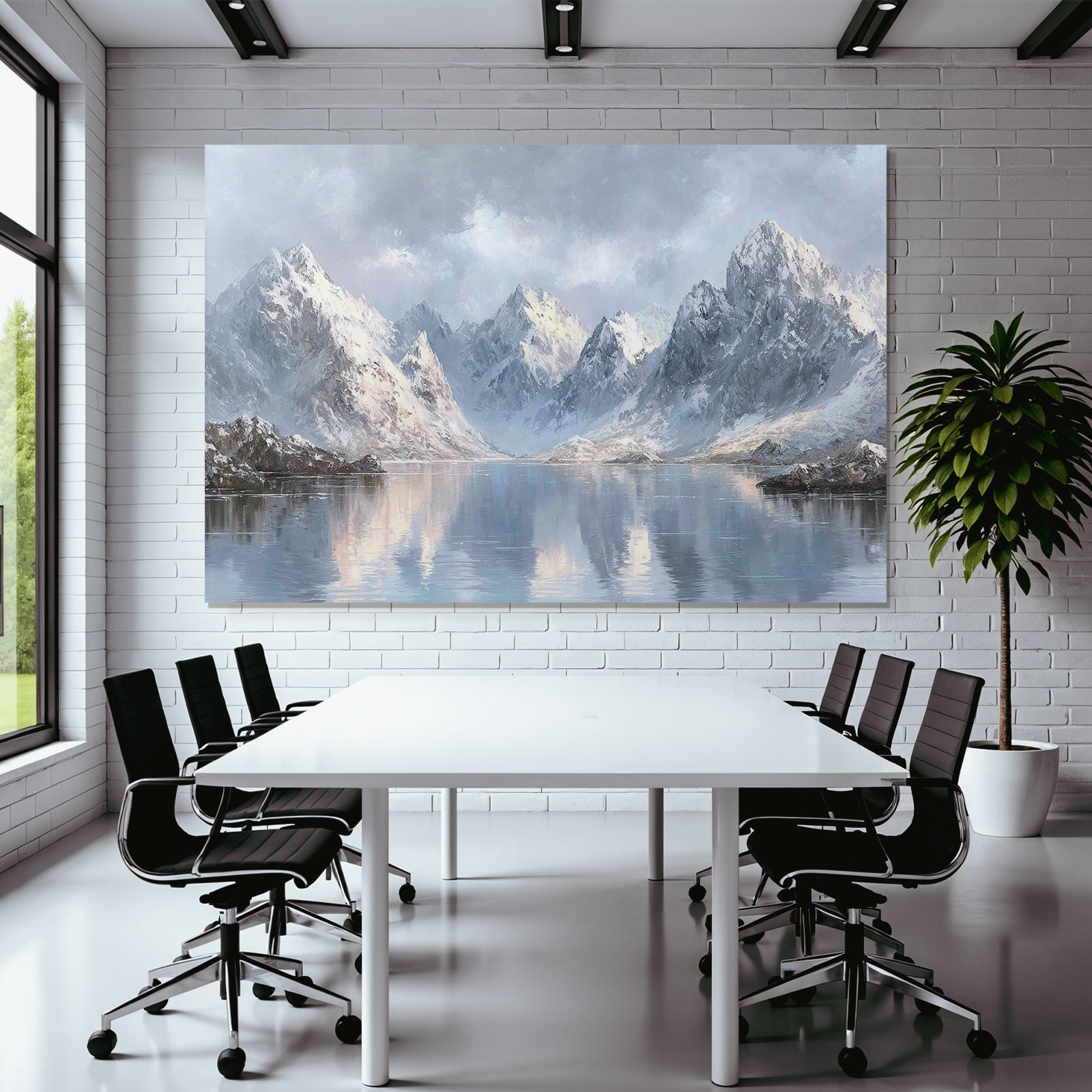 Bergsee Mit Schneebedeckten Bergen Und Reflexion Im Wasser