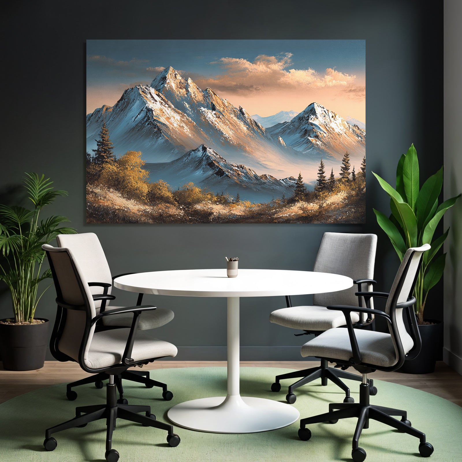 Majestätische Berge Mit Schneebedeckten Gipfeln Und Friedlichem Waldblick