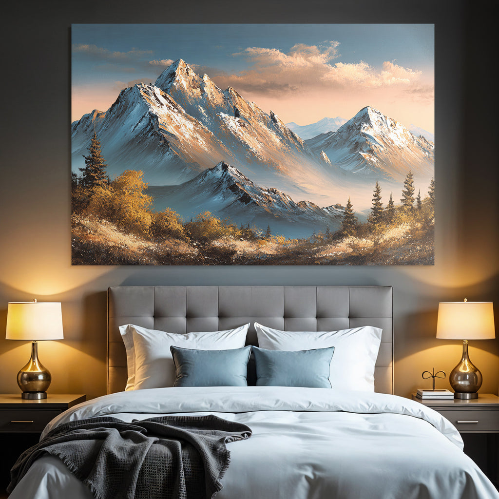 Majestätische Berge Mit Schneebedeckten Gipfeln Und Friedlichem Waldblick