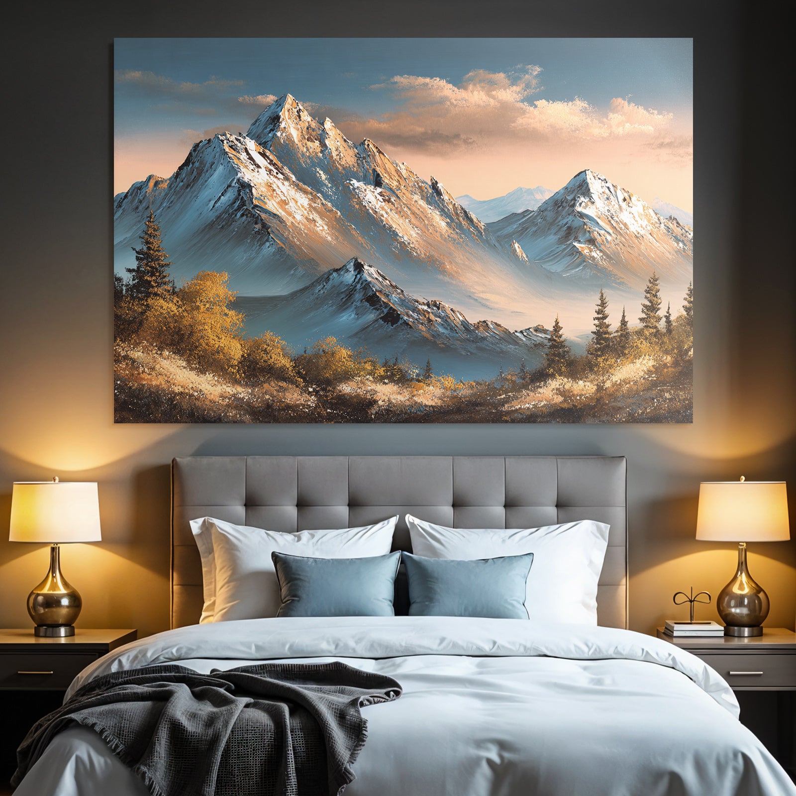 Majestätische Berge Mit Schneebedeckten Gipfeln Und Friedlichem Waldblick
