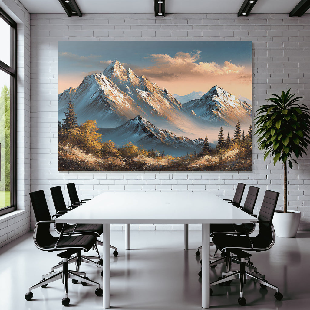 Majestätische Berge Mit Schneebedeckten Gipfeln Und Friedlichem Waldblick