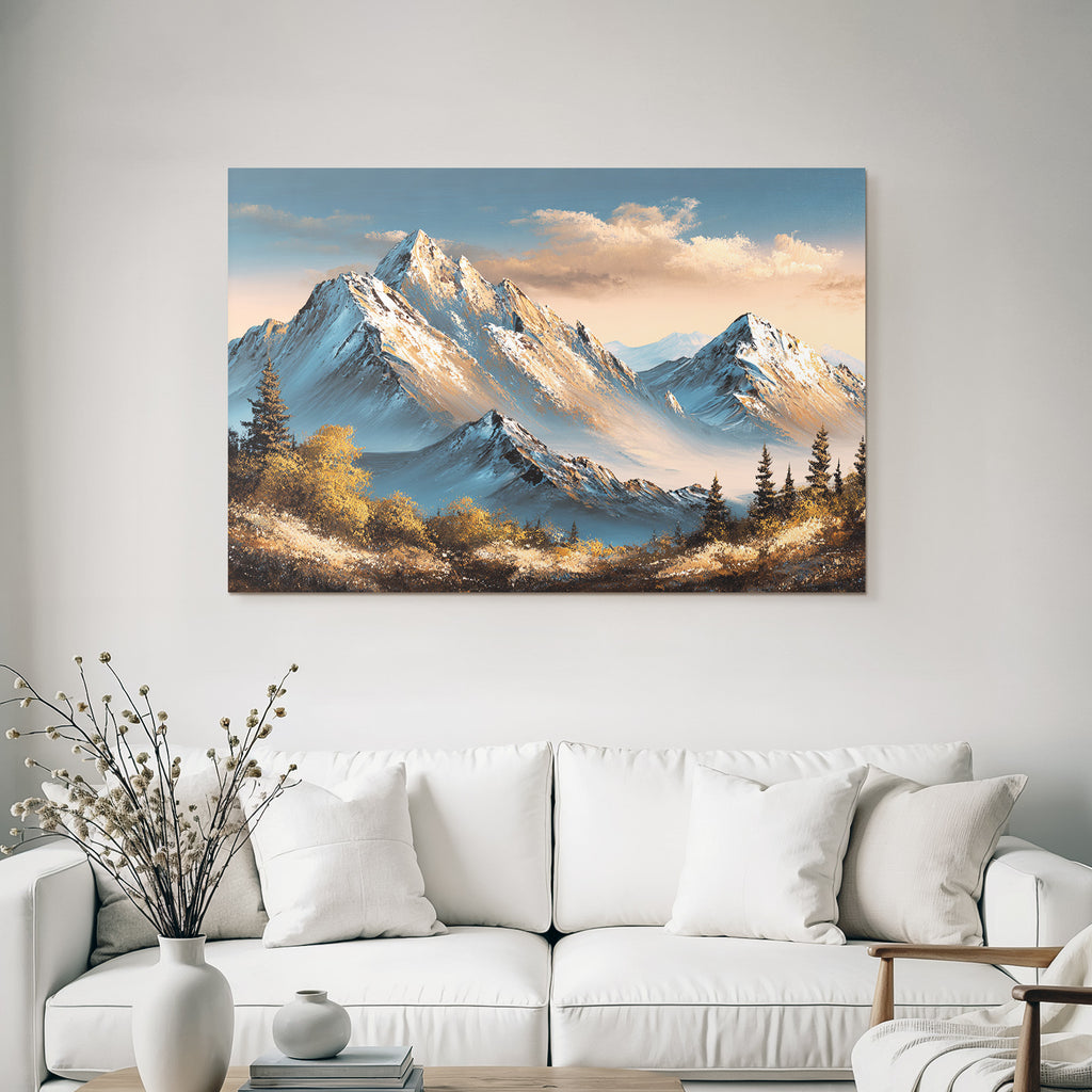 Majestätische Berge Mit Schneebedeckten Gipfeln Und Friedlichem Waldblick