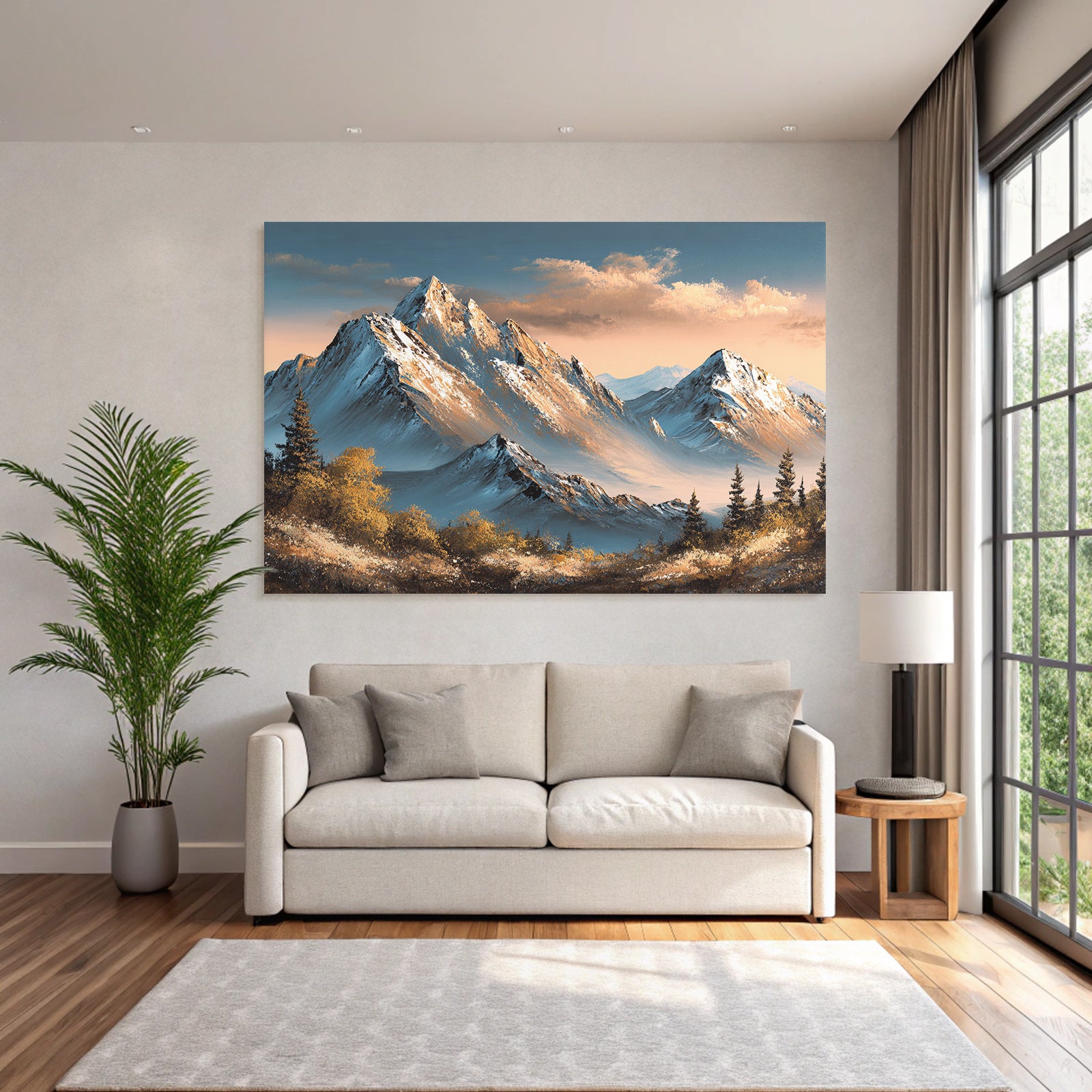 Majestätische Berge Mit Schneebedeckten Gipfeln Und Friedlichem Waldblick
