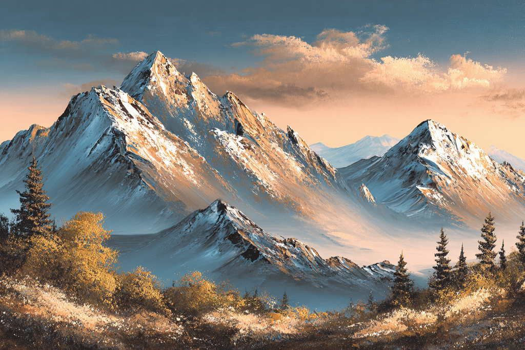 Majestätische Berge Mit Schneebedeckten Gipfeln Und Friedlichem Waldblick | Eis und Schnee | Natur