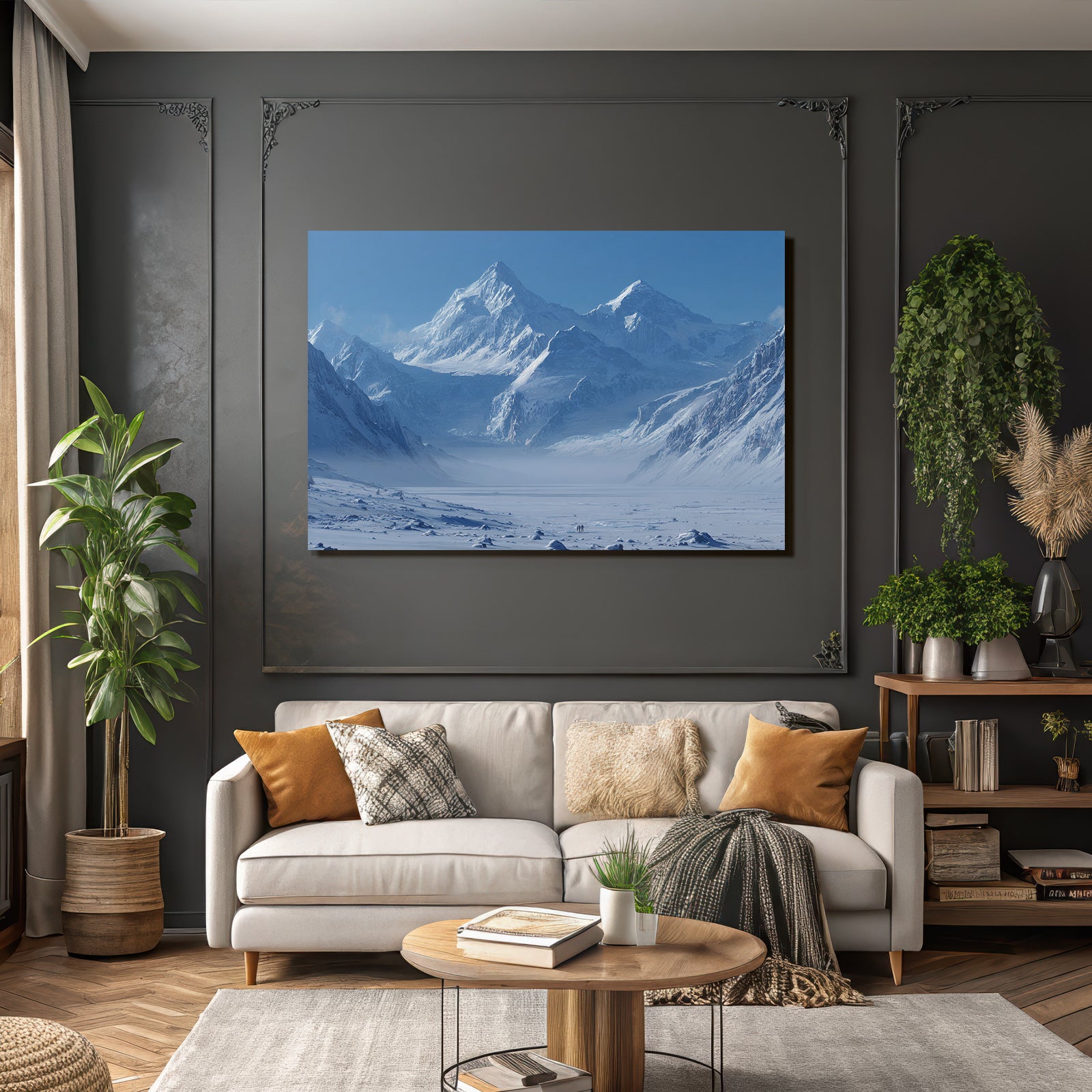 Schneebedeckte Berglandschaft Mit Wanderern