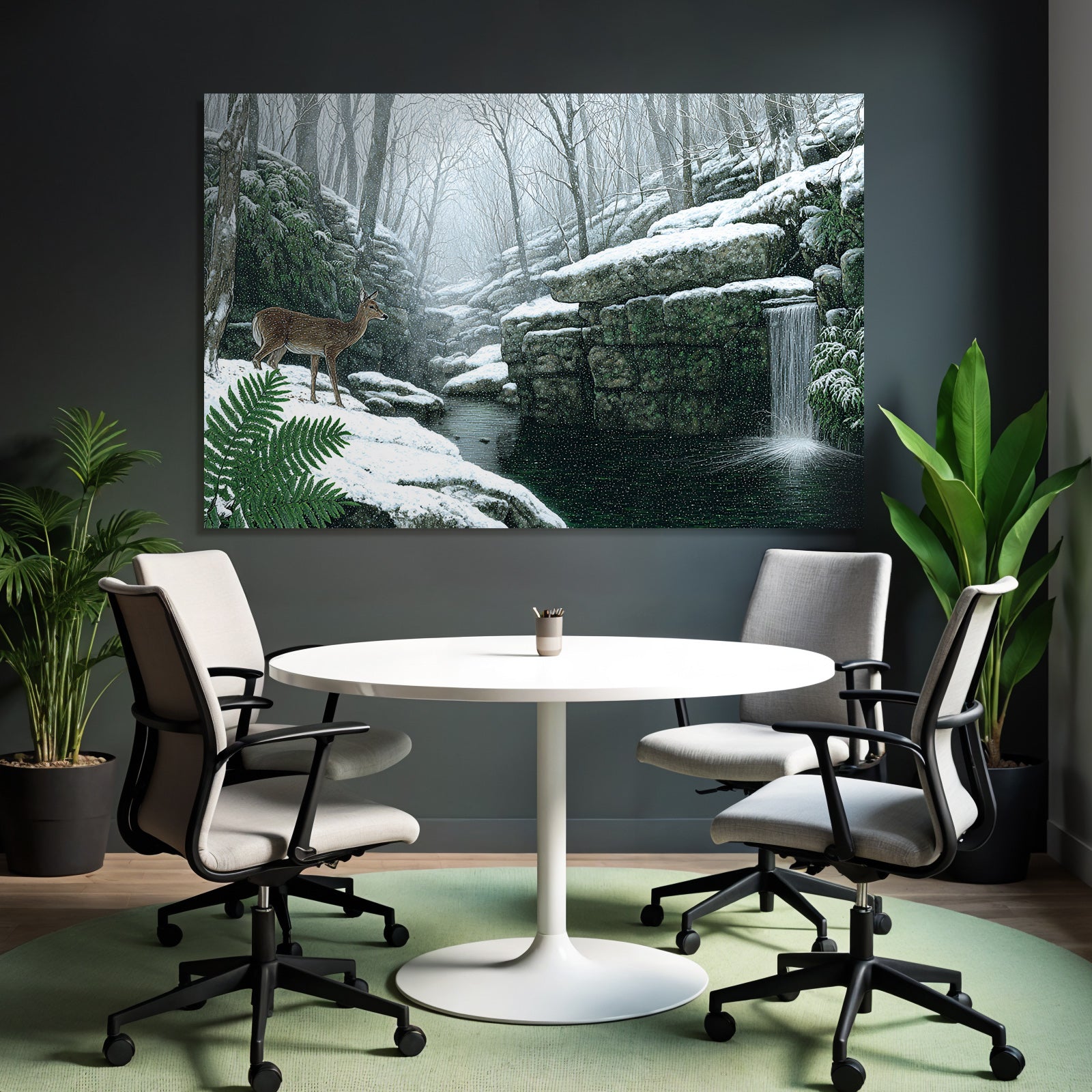 Winterlandschaft Mit Reh Am Bach