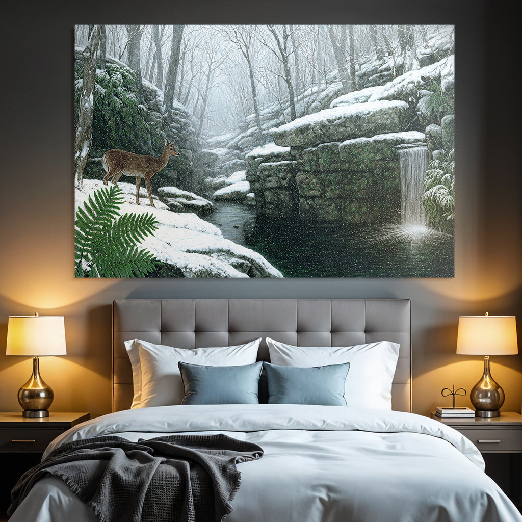 Winterlandschaft Mit Reh Am Bach