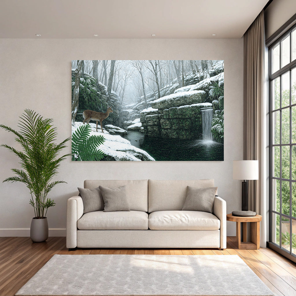 Winterlandschaft Mit Reh Am Bach