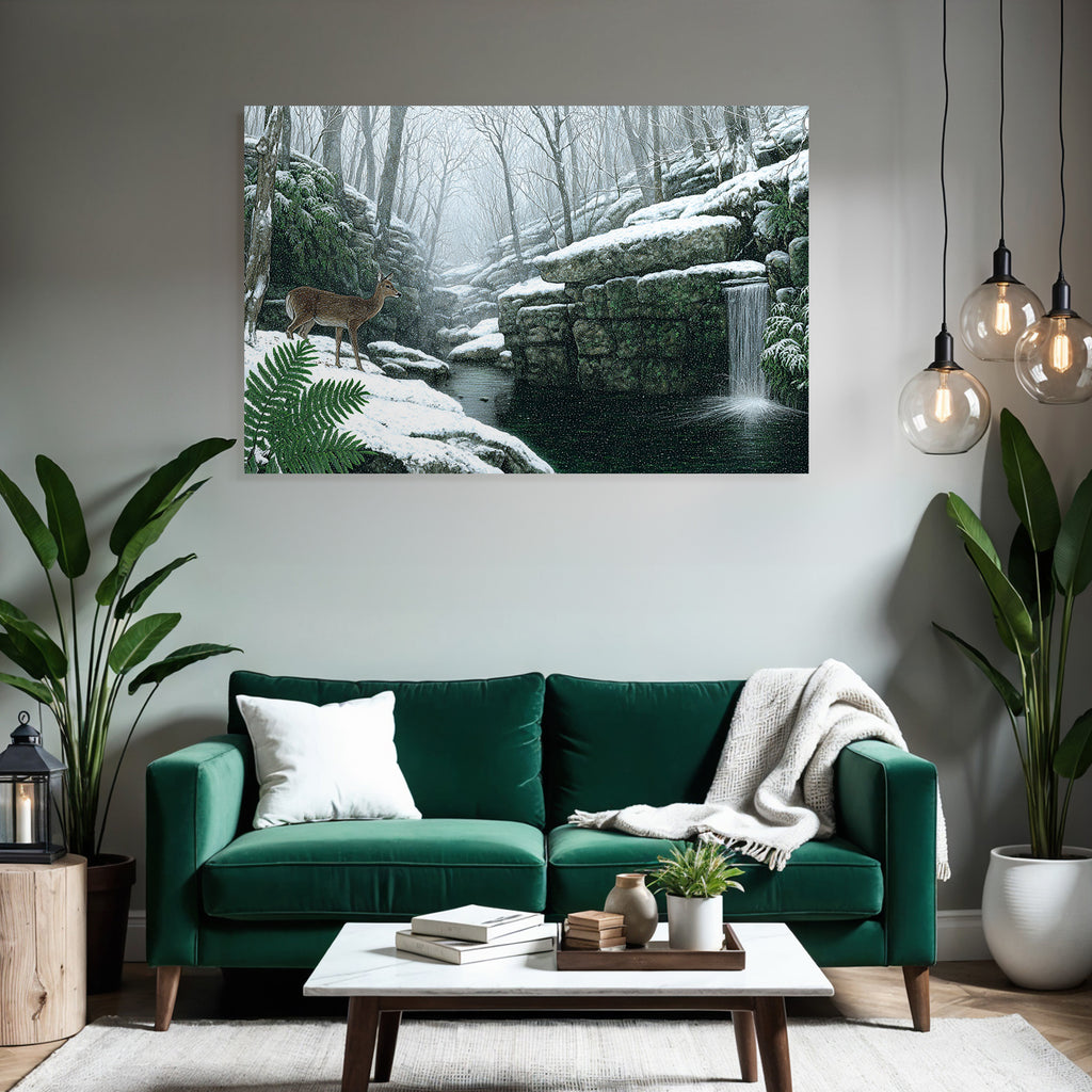 Winterlandschaft Mit Reh Am Bach