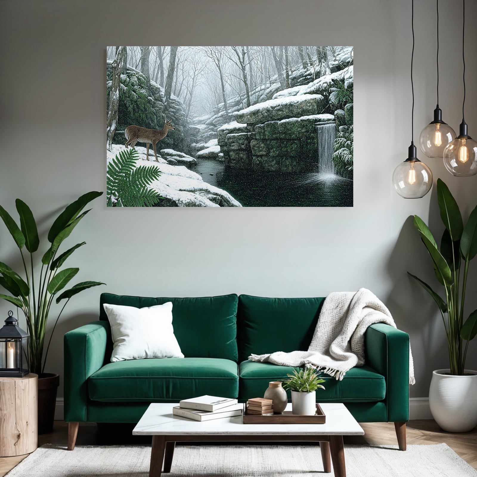 Winterlandschaft Mit Reh Am Bach