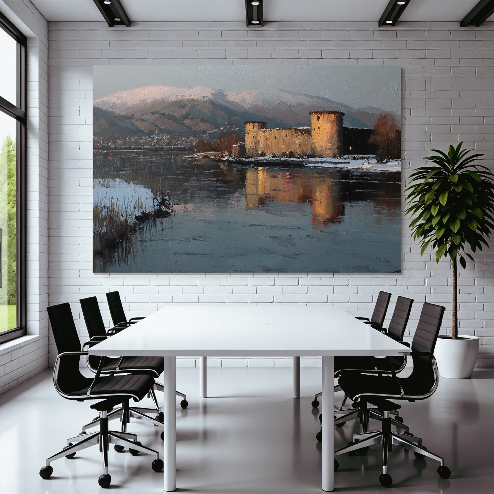 Winterlandschaft Mit Schloss Am Fluss