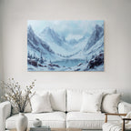 Winterlandschaft Mit Schneebedeckten Bergen Einem Ruhigen See Und Tannenkiefern