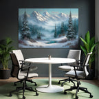 Winterlandschaft Mit Verschneiten Bergen Immergrünen Bäumen Und Einem Vereisten Fluss