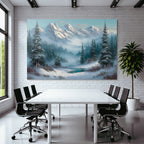 Winterlandschaft Mit Verschneiten Bergen Immergrünen Bäumen Und Einem Vereisten Fluss