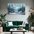 Winterlandschaft Mit Verschneiten Bergen Immergrünen Bäumen Und Einem Vereisten Fluss