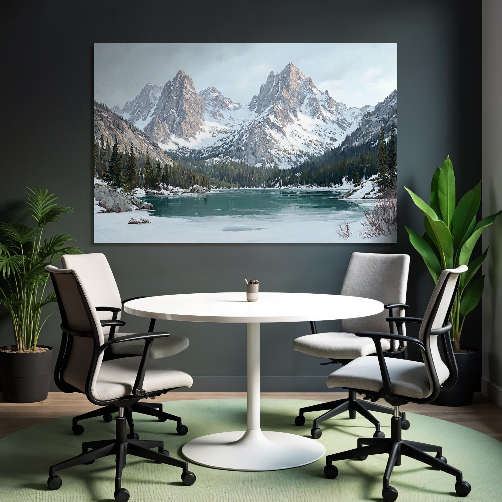 Winterlandschaft Mit Verschneiten Bergen Und Stillem See