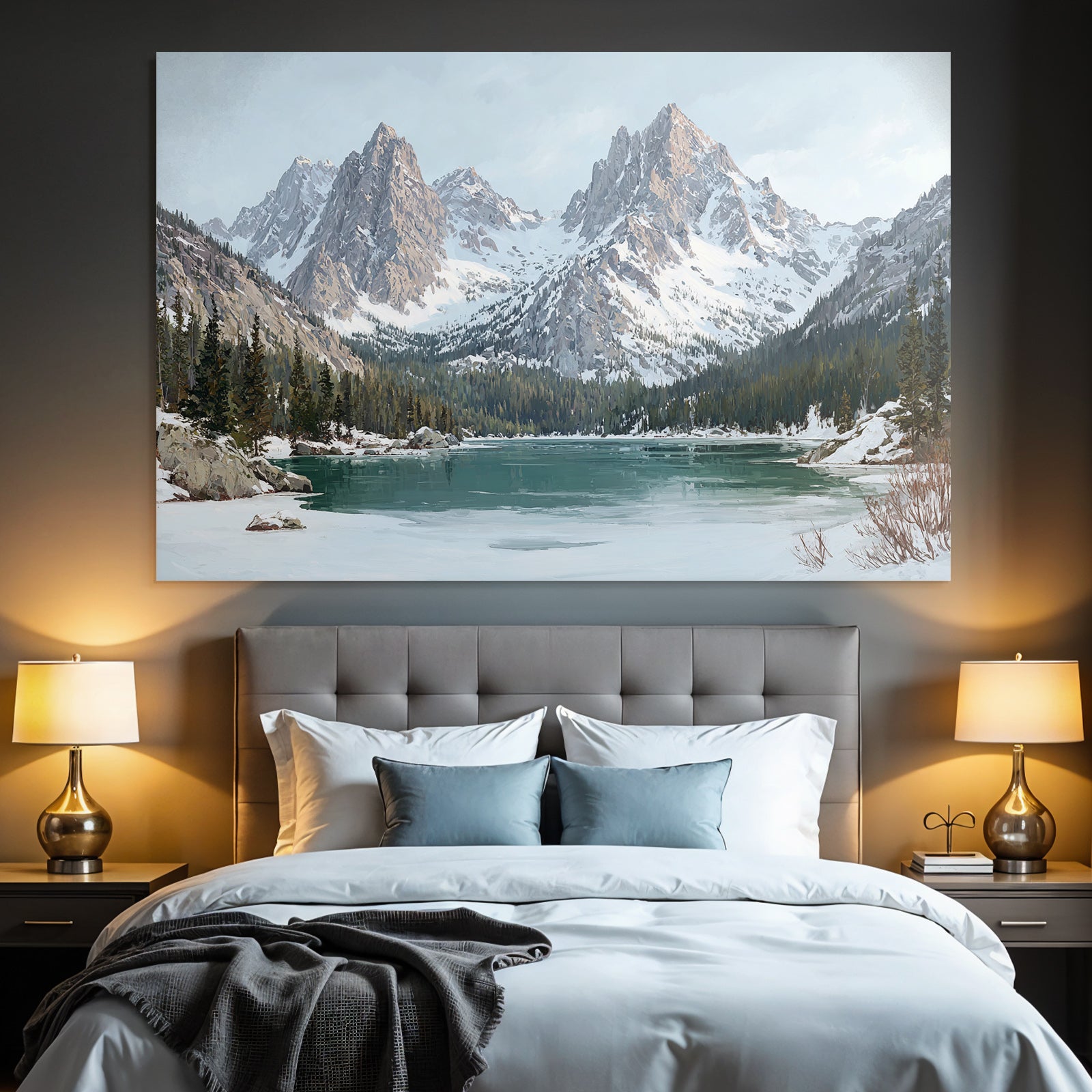 Winterlandschaft Mit Verschneiten Bergen Und Stillem See