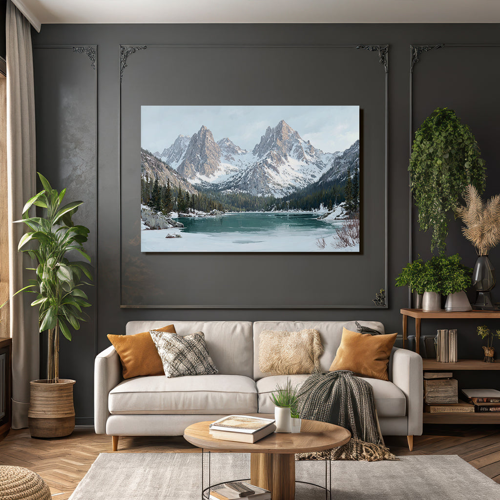 Winterlandschaft Mit Verschneiten Bergen Und Stillem See