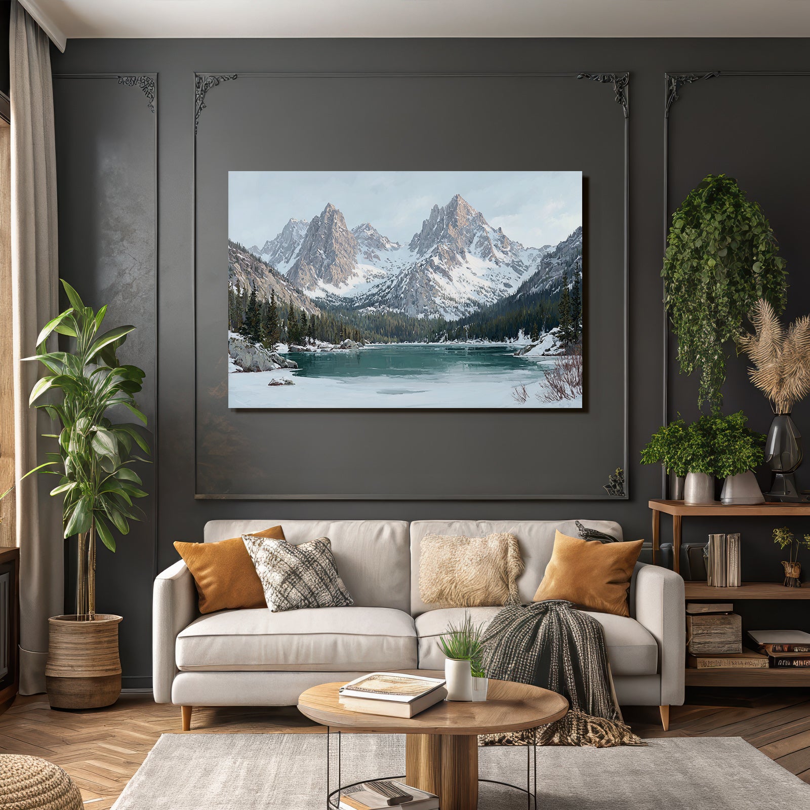 Winterlandschaft Mit Verschneiten Bergen Und Stillem See