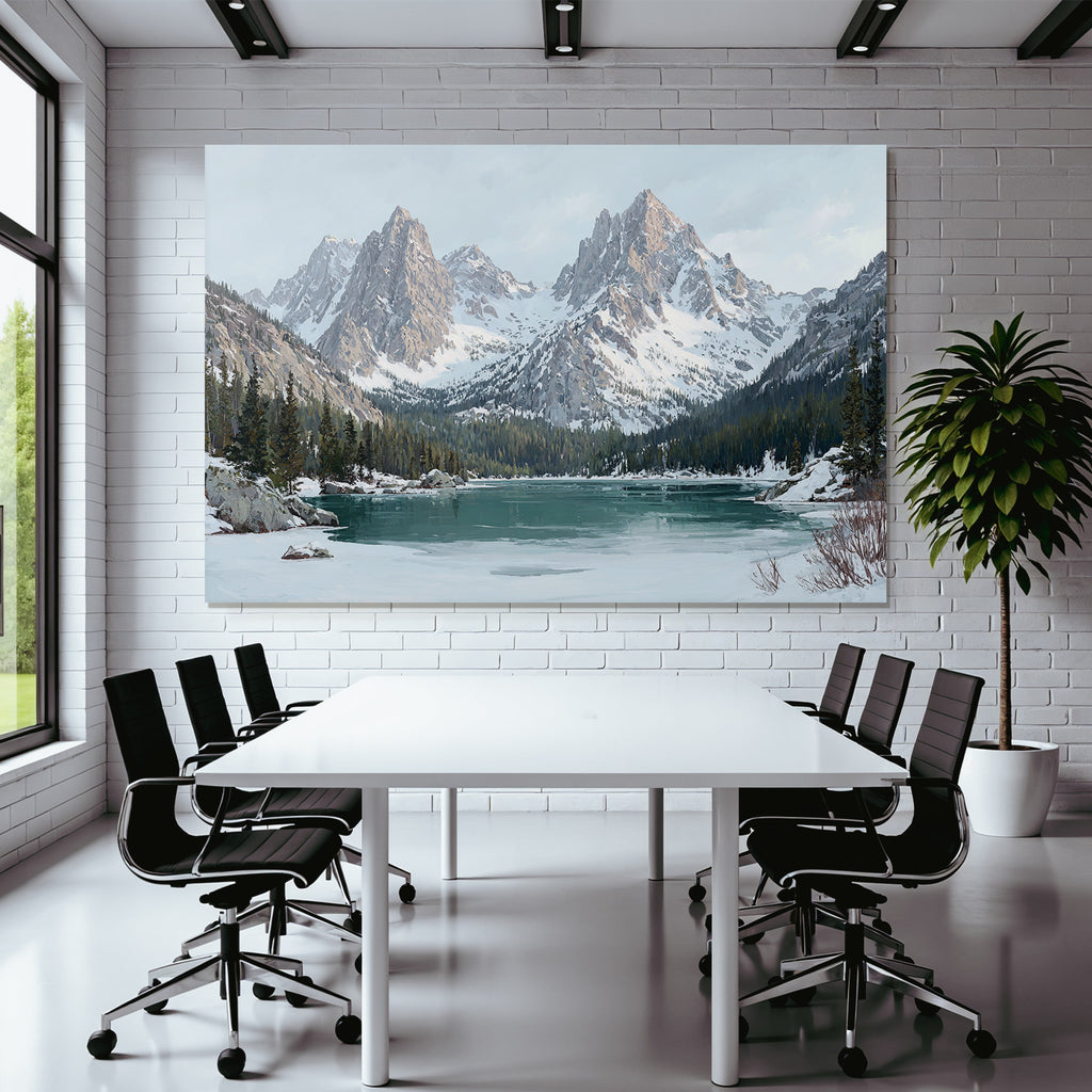 Winterlandschaft Mit Verschneiten Bergen Und Stillem See