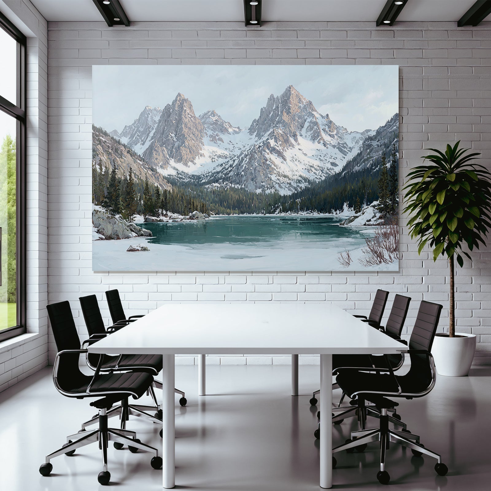 Winterlandschaft Mit Verschneiten Bergen Und Stillem See