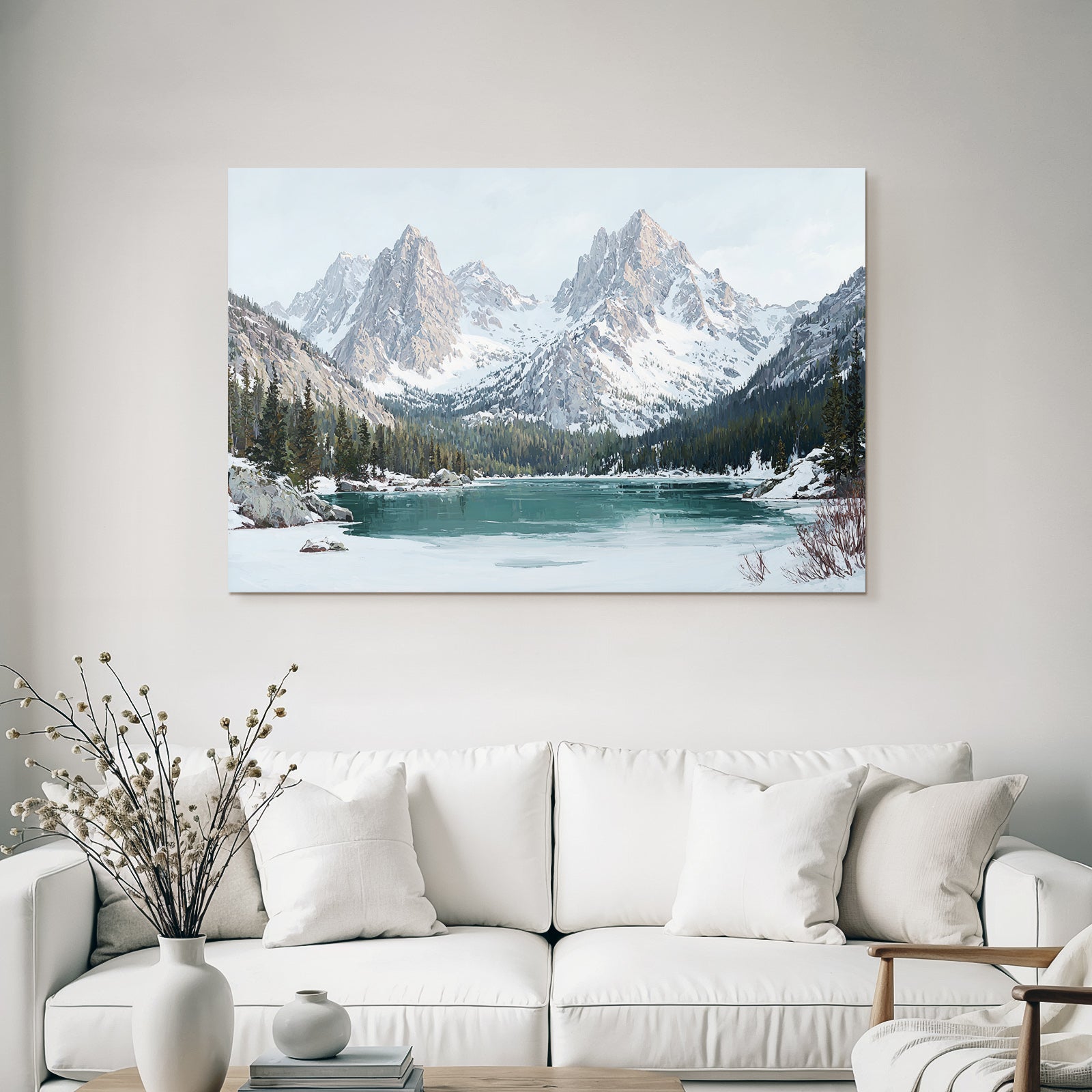 Winterlandschaft Mit Verschneiten Bergen Und Stillem See