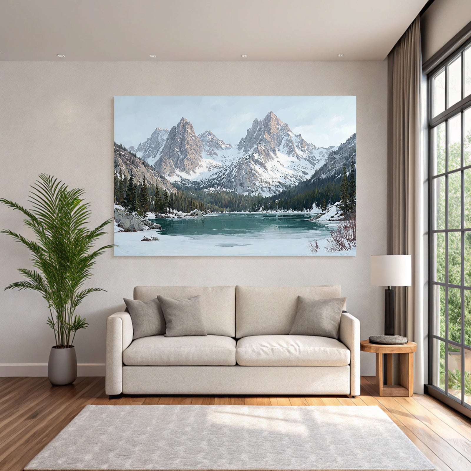 Winterlandschaft Mit Verschneiten Bergen Und Stillem See