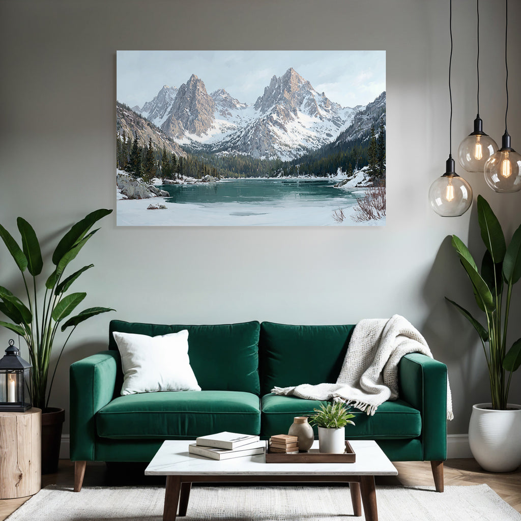 Winterlandschaft Mit Verschneiten Bergen Und Stillem See
