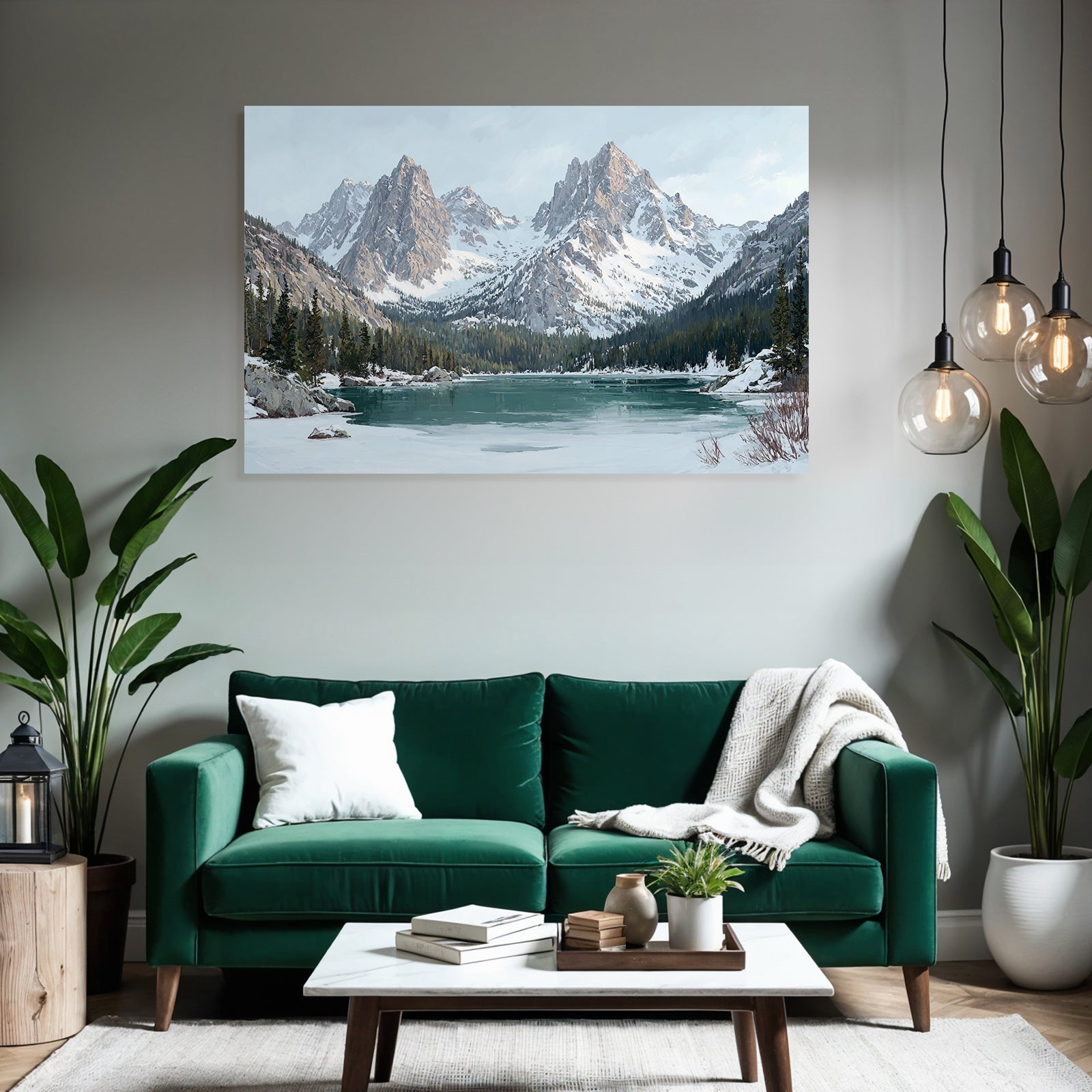 Winterlandschaft Mit Verschneiten Bergen Und Stillem See