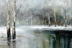 Winterlandschaft Mit Weissen Birken Und Spiegelung Im Wasser | Eis und Schnee | Natur