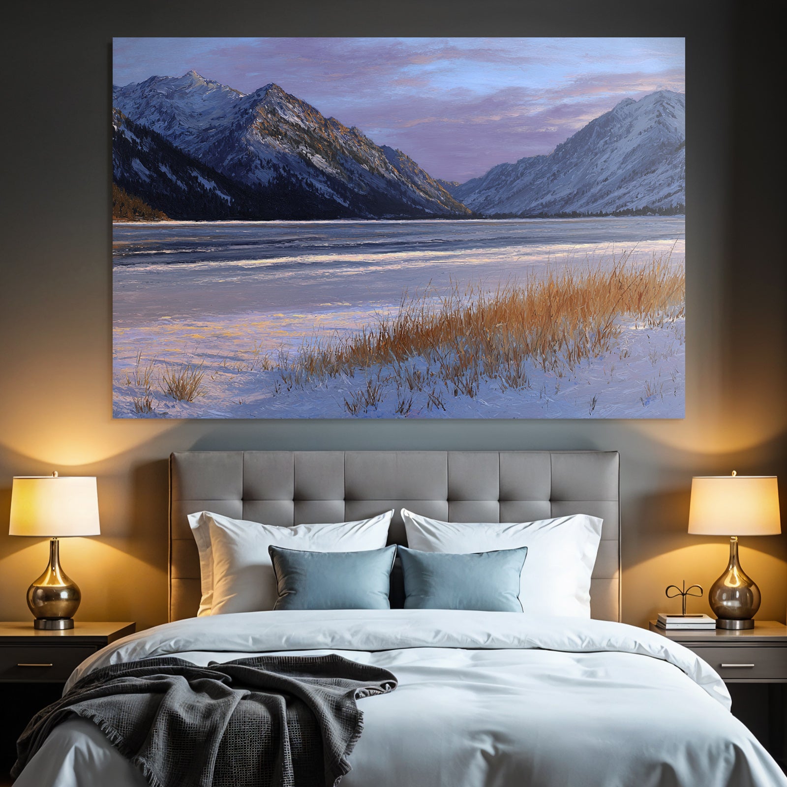 Winterliche Berglandschaft Mit Vereistem See Und Grasflecken
