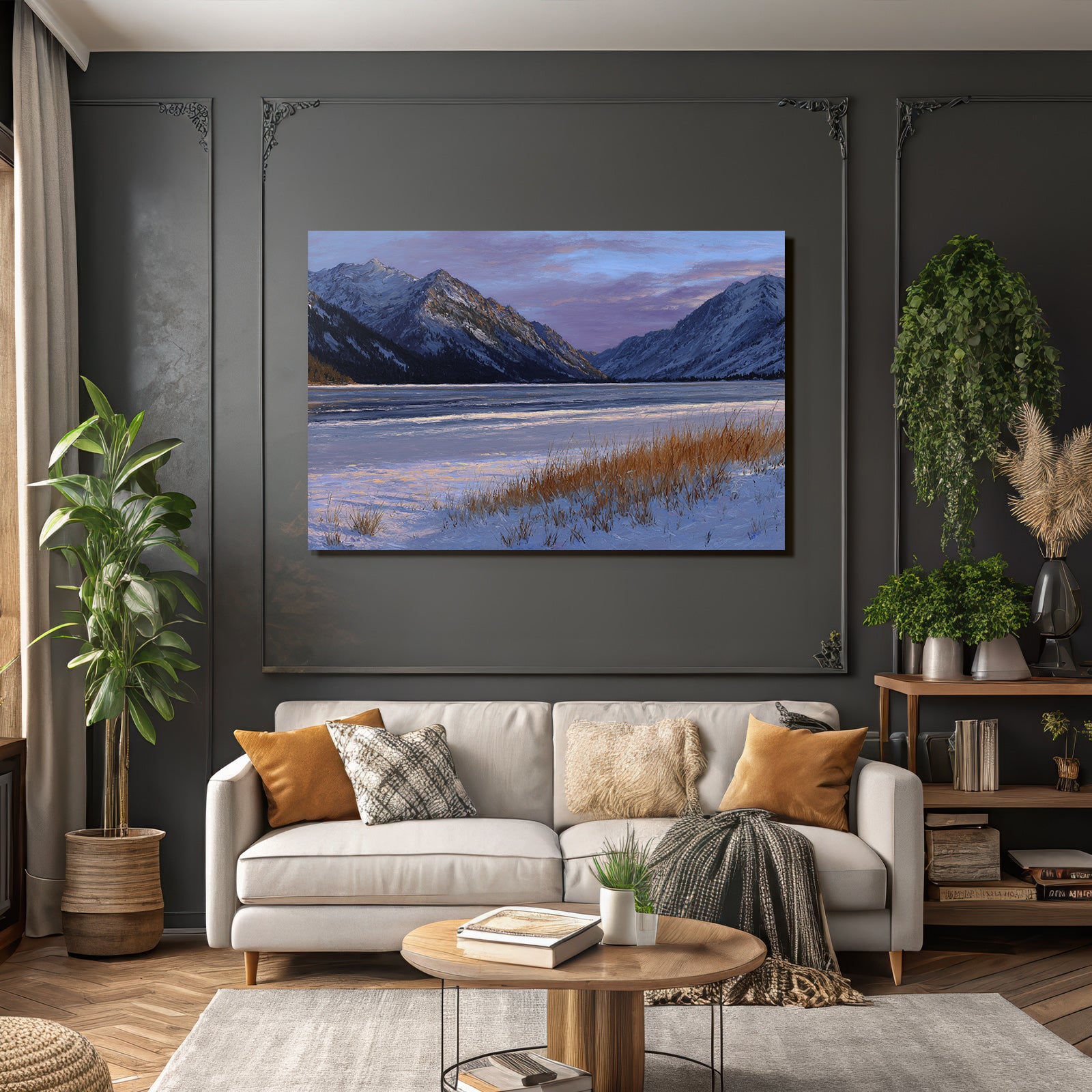 Winterliche Berglandschaft Mit Vereistem See Und Grasflecken