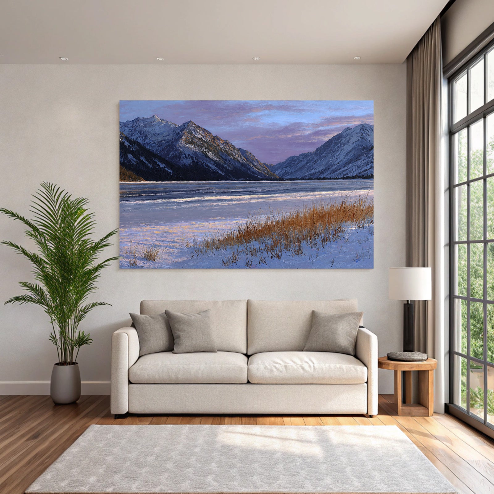 Winterliche Berglandschaft Mit Vereistem See Und Grasflecken