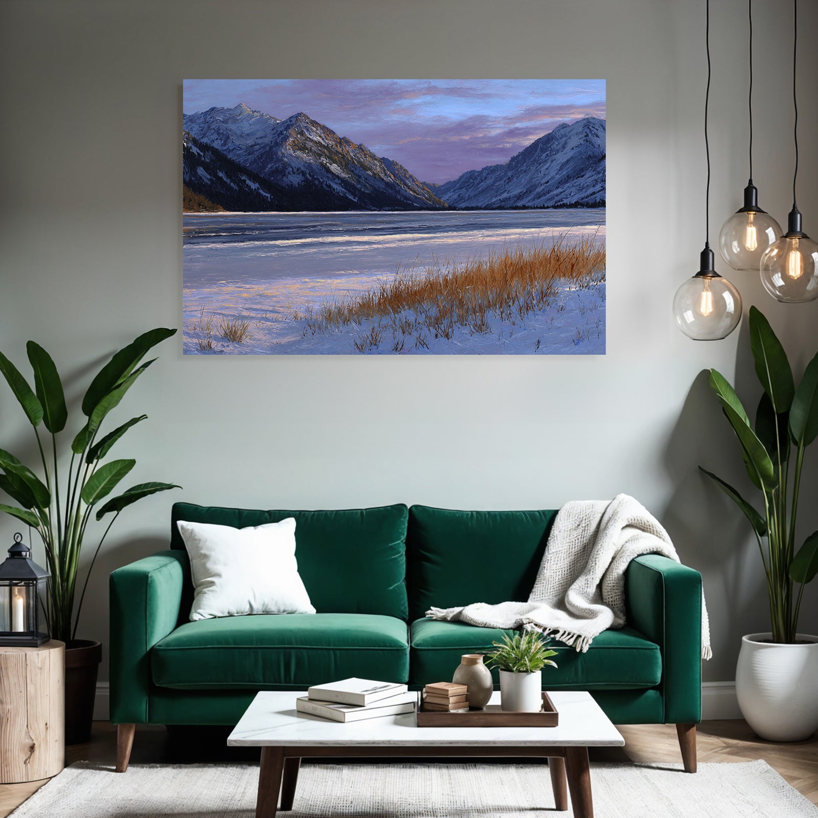 Winterliche Berglandschaft Mit Vereistem See Und Grasflecken