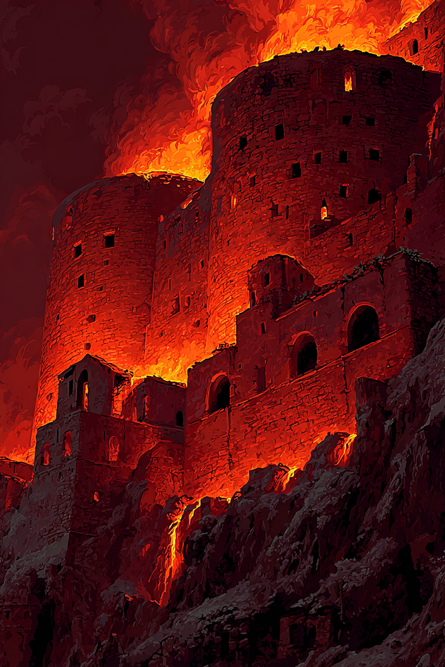 Brennende Burg Am Vulkan | Feuer und Vulkane | Natur