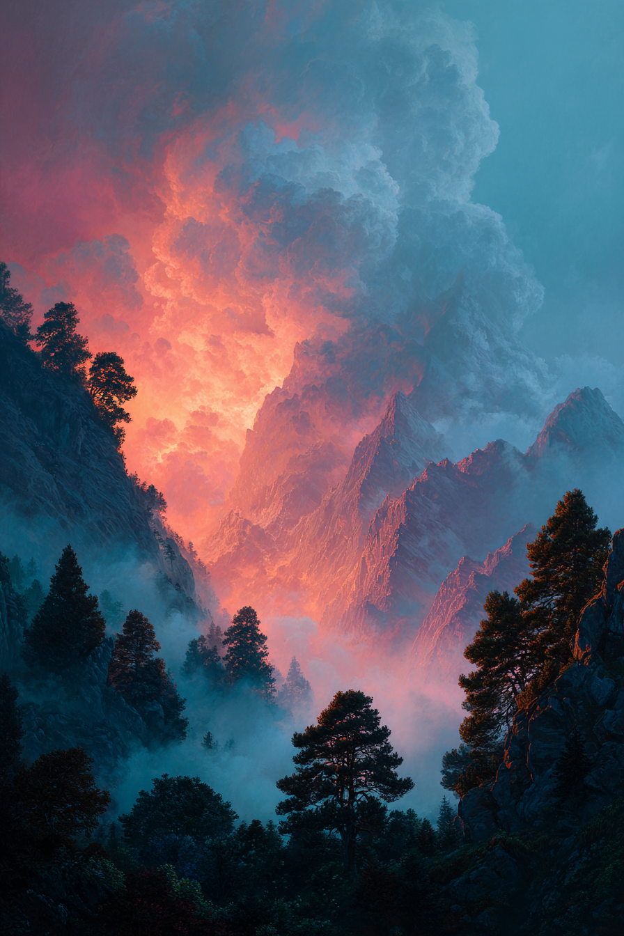 Dramatische Landschaft Mit Türmischen Bergen Und Morgenröte | Feuer und Vulkane | Natur
