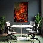 Feurige Landschaft Mit Lavafluss Und Prächtiger Brücke