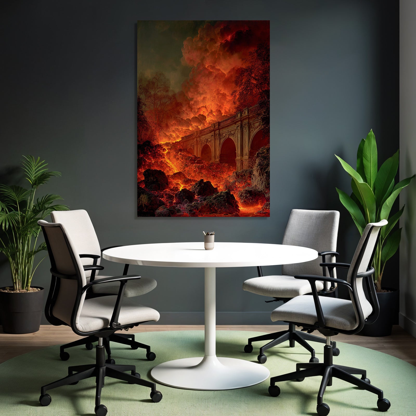 Feurige Landschaft Mit Lavafluss Und Prächtiger Brücke