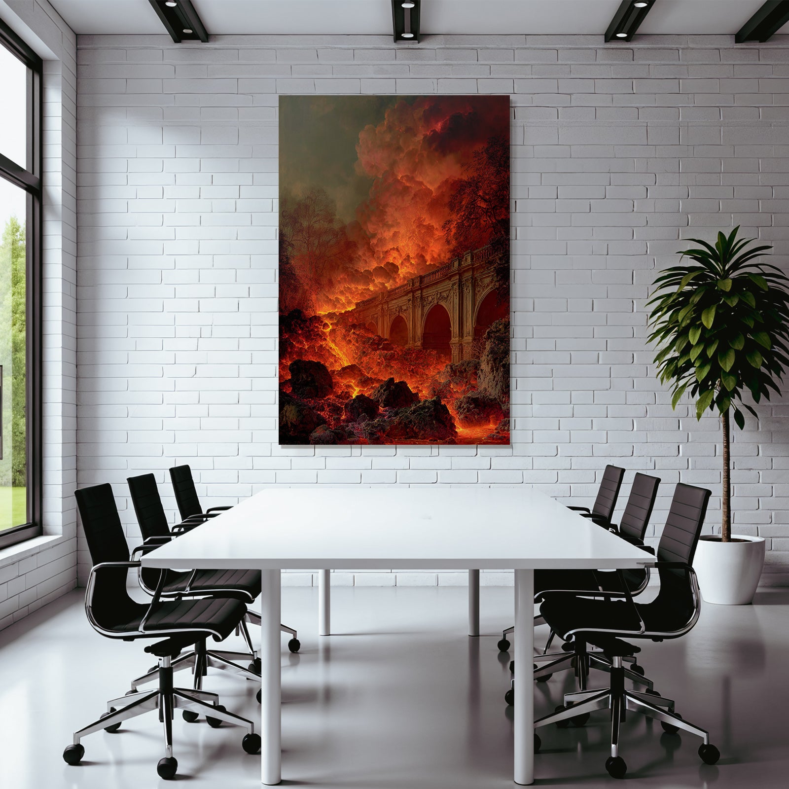 Feurige Landschaft Mit Lavafluss Und Prächtiger Brücke
