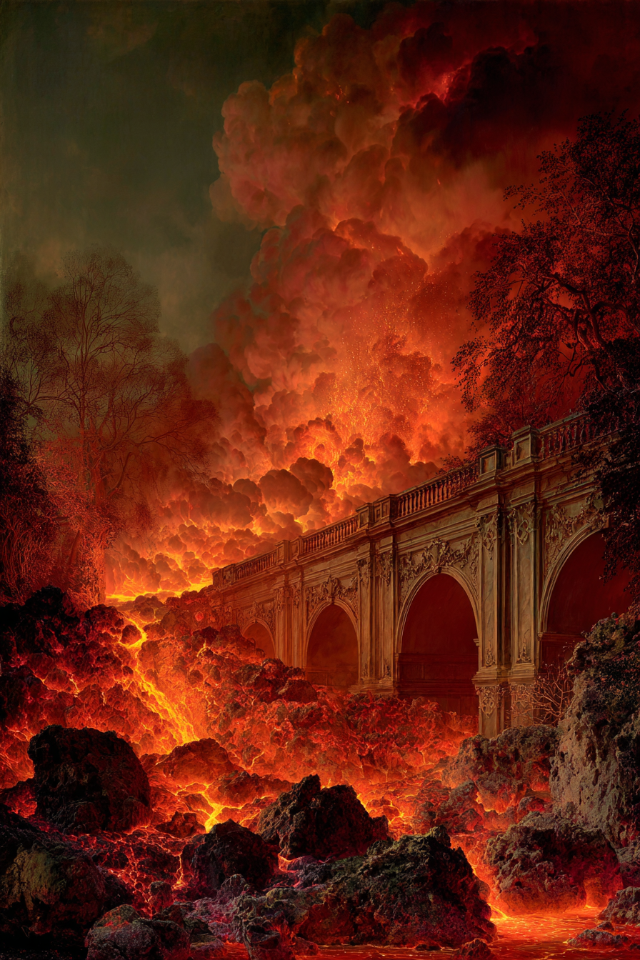 Feurige Landschaft Mit Lavafluss Und Prächtiger Brücke | Feuer und Vulkane | Natur