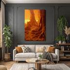 Feurige Surrealistische Landschaft Mit Texturierten Wurzeln