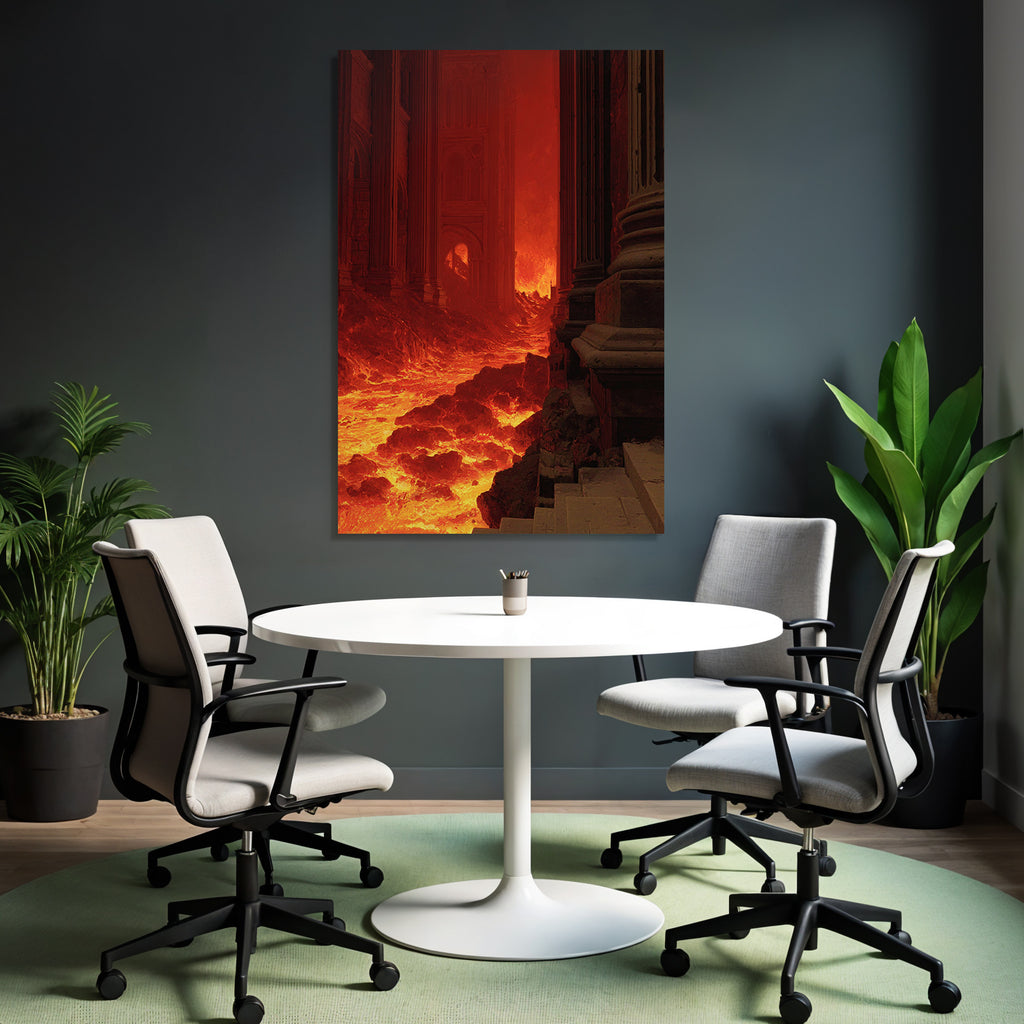 Feurige Vulkanlandschaft Mit Ruinen