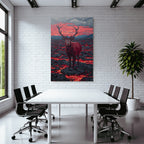 Hirsch In Vulkanlandschaft Mit Bunten Lavastrom Und Abendrot