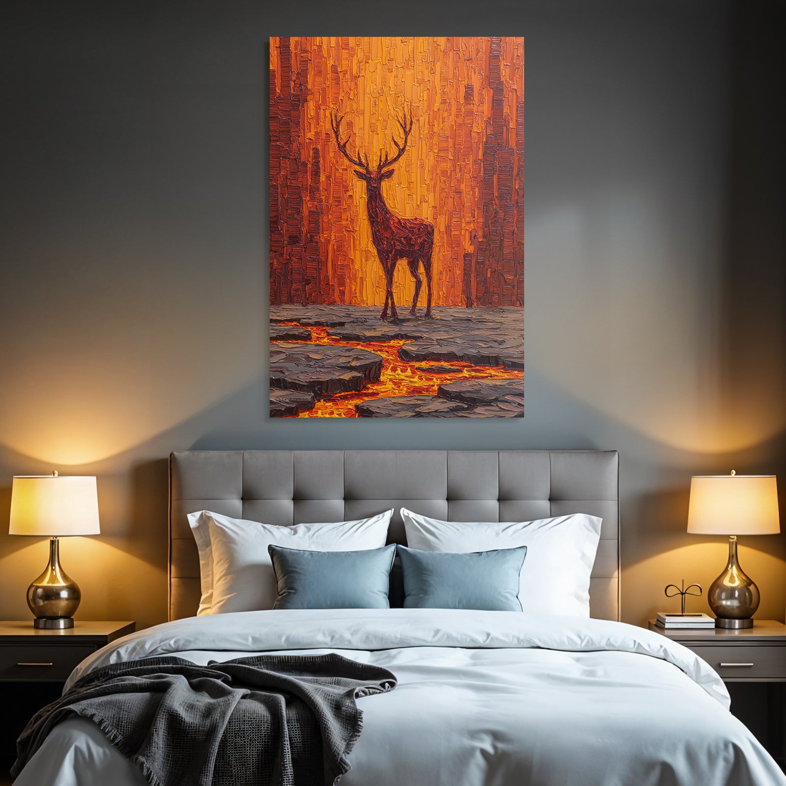 Hirsch Vor Lodernder Vulkanlandschaft