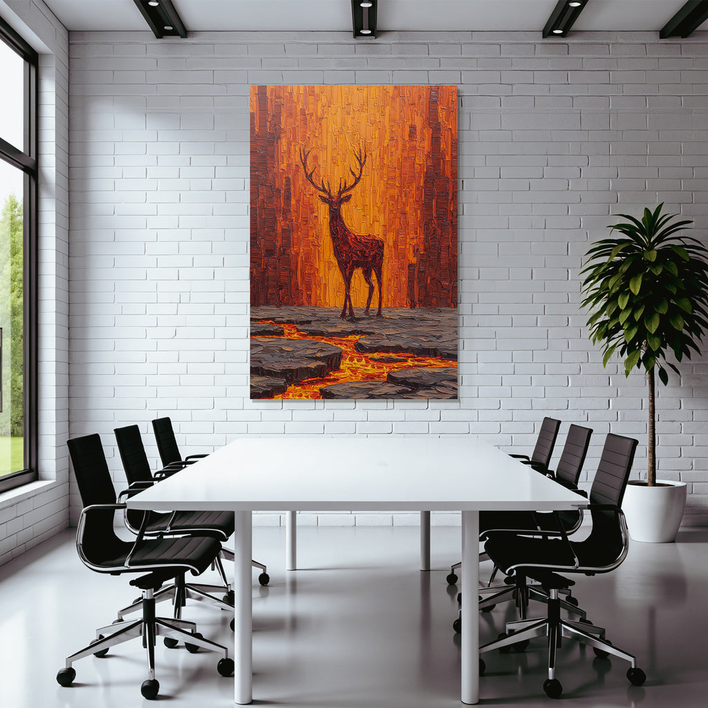Hirsch Vor Lodernder Vulkanlandschaft