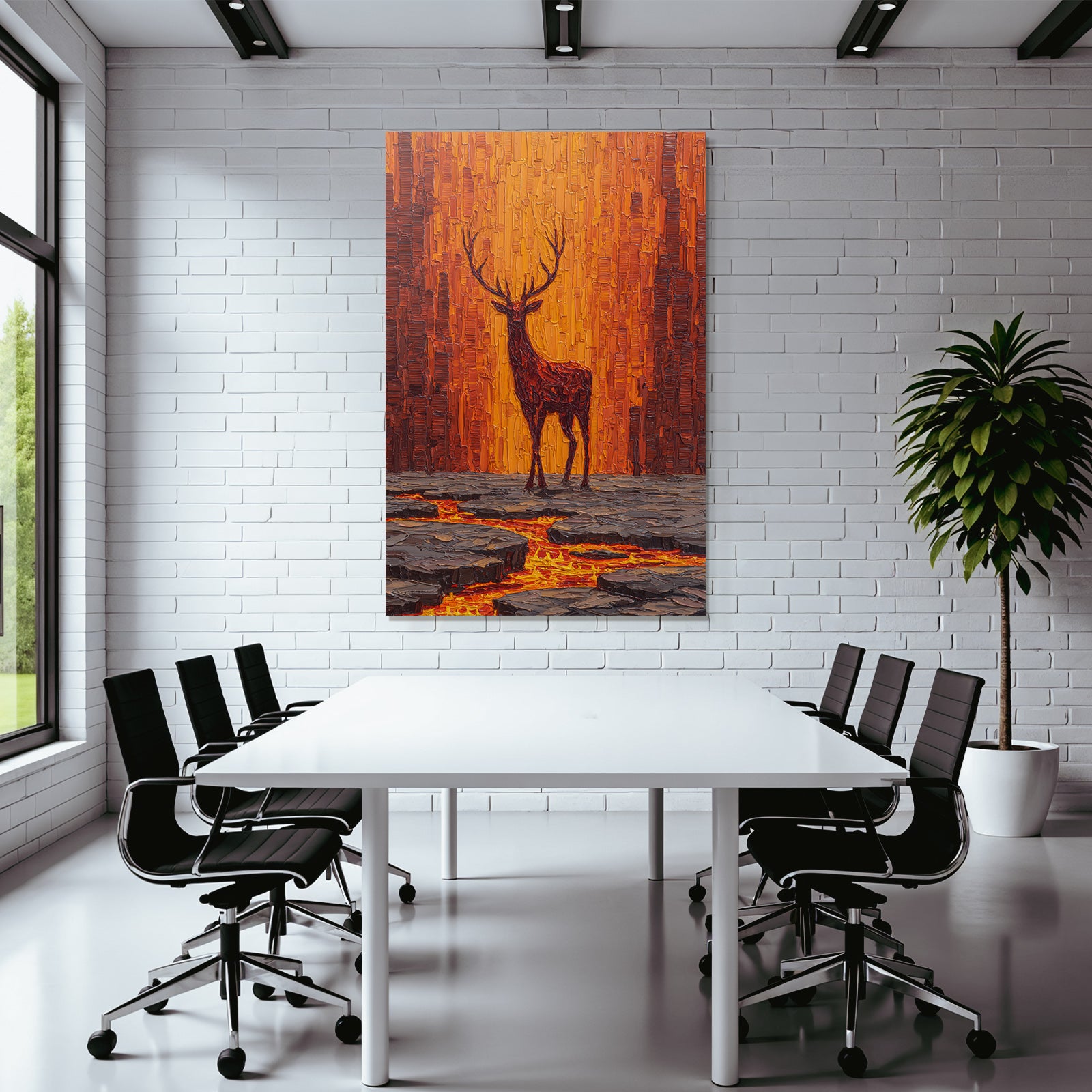 Hirsch Vor Lodernder Vulkanlandschaft