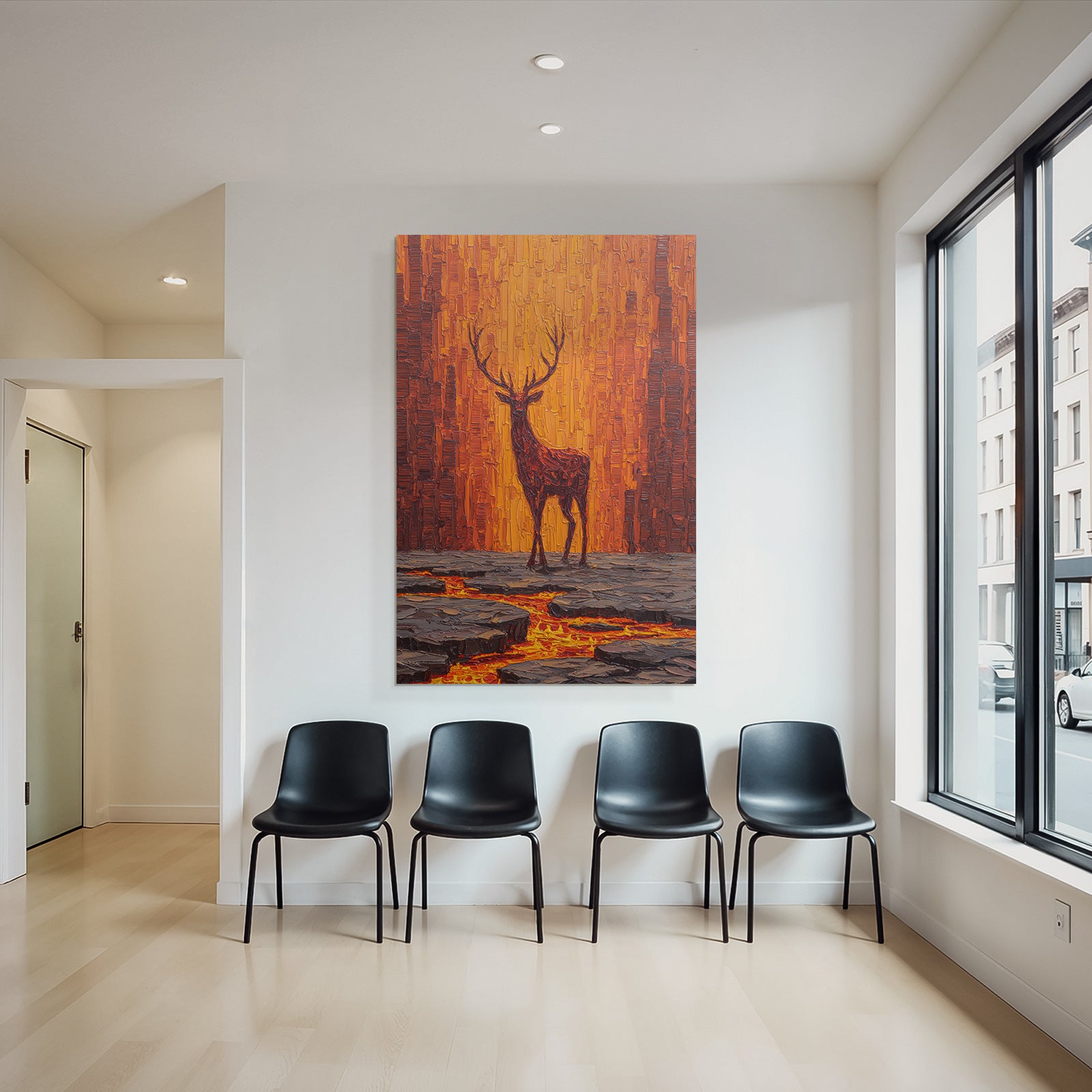 Hirsch Vor Lodernder Vulkanlandschaft