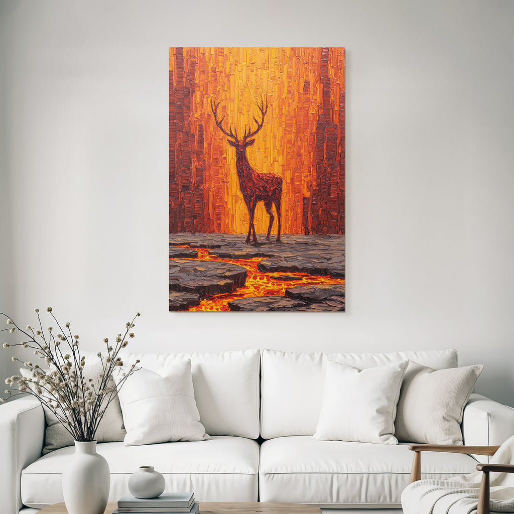 Hirsch Vor Lodernder Vulkanlandschaft