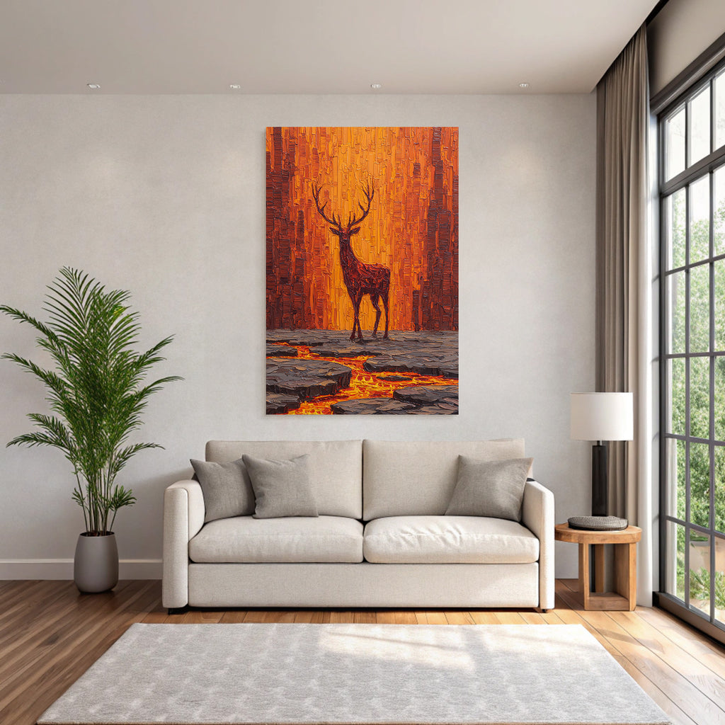 Hirsch Vor Lodernder Vulkanlandschaft