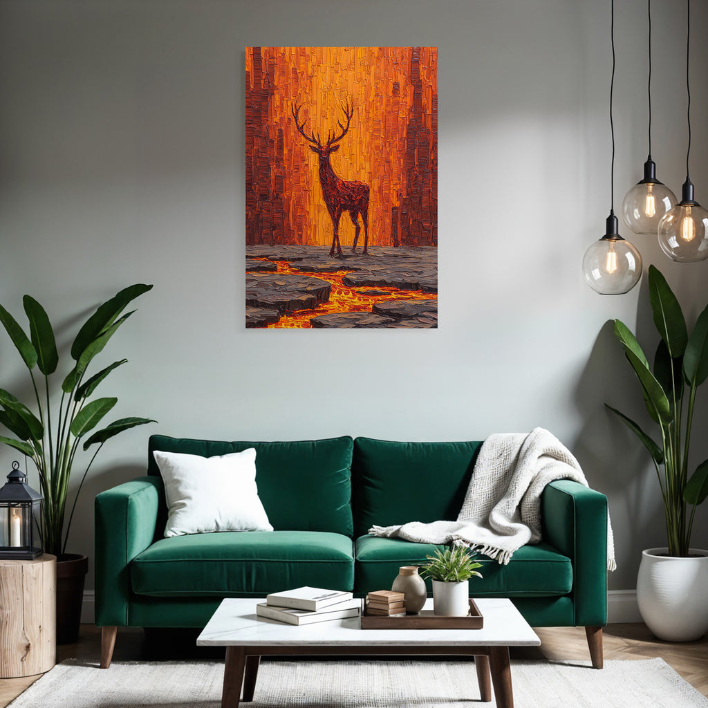Hirsch Vor Lodernder Vulkanlandschaft